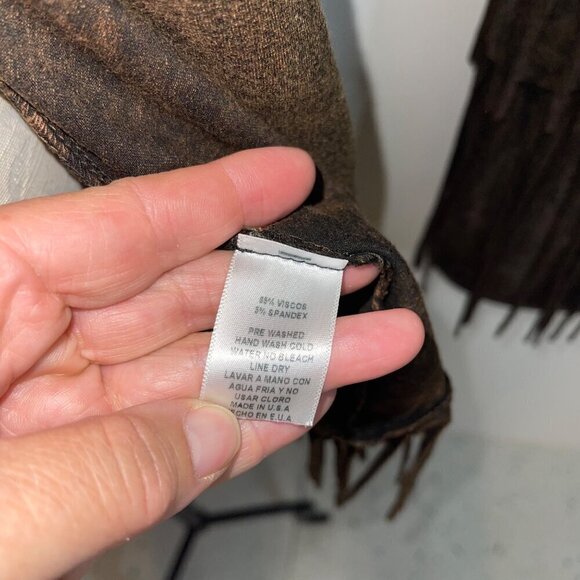 Womens Jacket Pant Set Size Medium Brown Fringed Yoga Open Front Long Sleeve USA - Picture 4 of 9